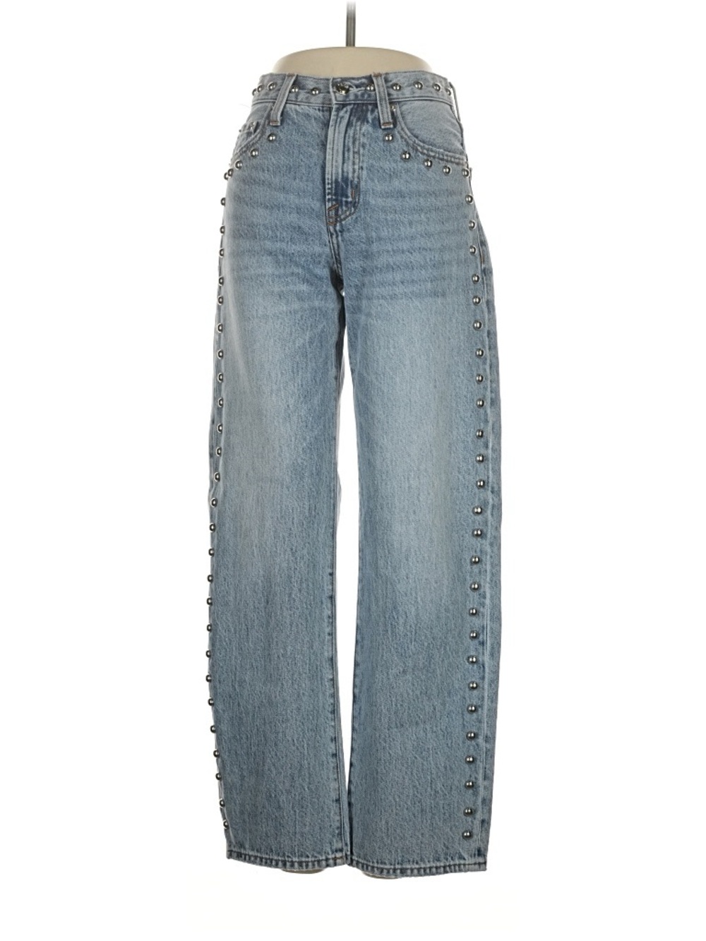 pistola Light Blue High-Rise Studded Straight Jeans